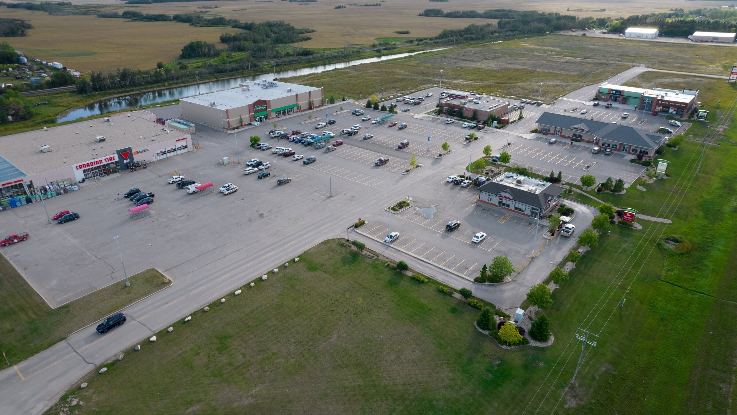 Aerial view of Quill Centre and the surrounding Highway 5 West area
